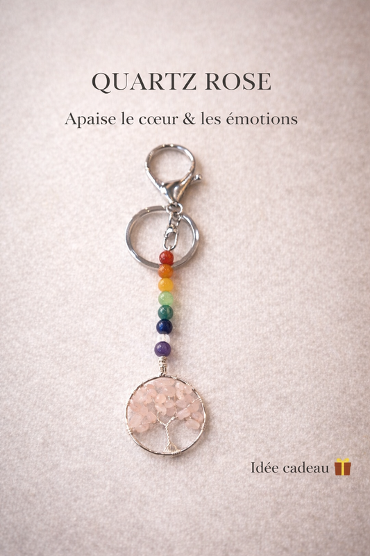 Porte-clé Arbre de Vie Quartz Rose – Amour & Apaisement