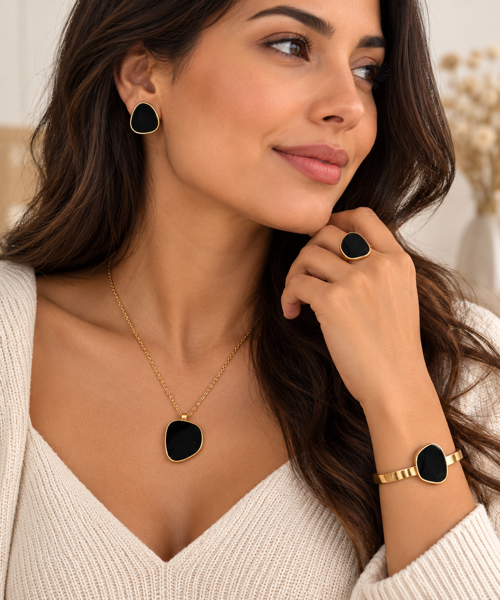 Parure Vesper – Noir & Or.