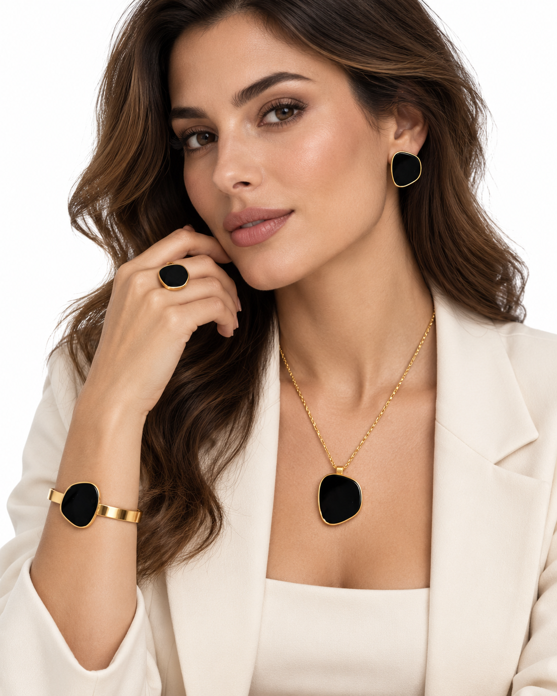Parure Vesper – Noir & Or.