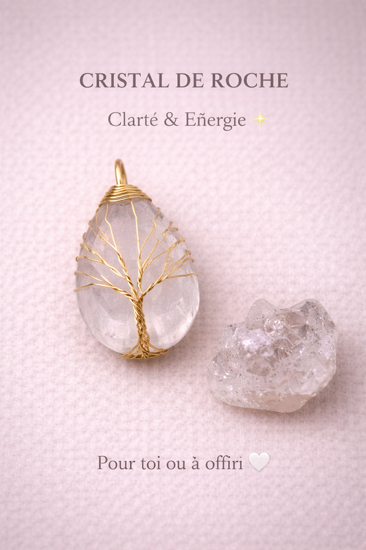 Collier Pendentif Cristal de Roche – Clarté & équilibre pour maman