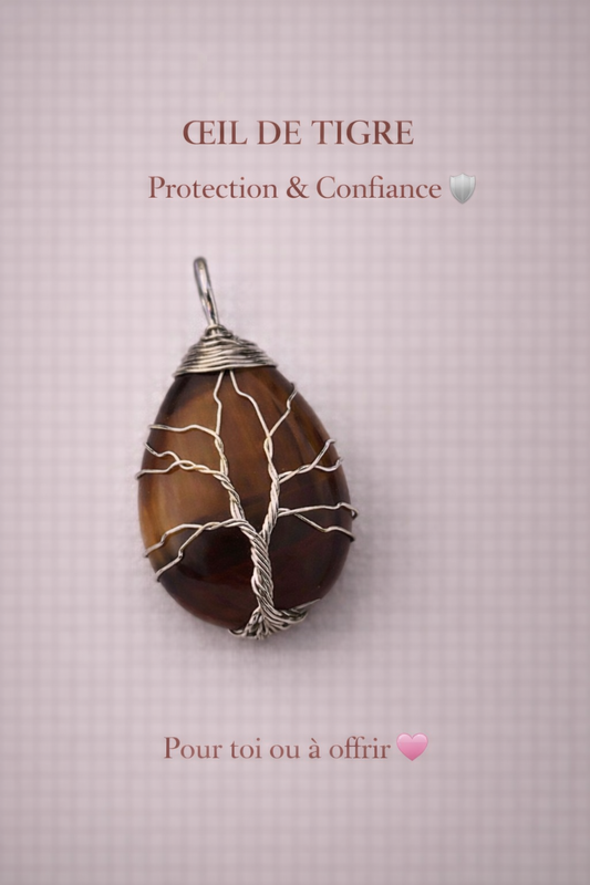 Collier Œil de Tigre Cœur – Protection & énergie pour maman débordée