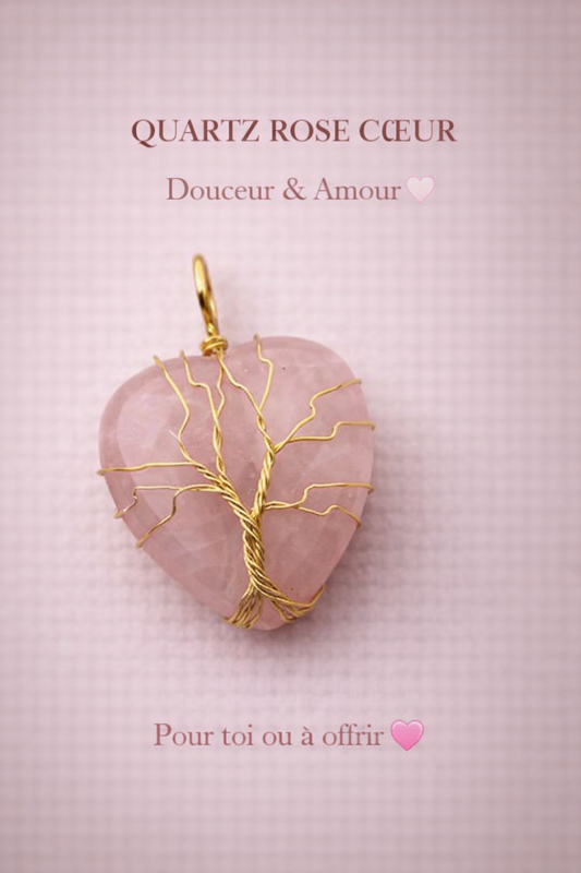 Collier Quartz Rose Cœur – Douceur & apaisement pour maman stressée